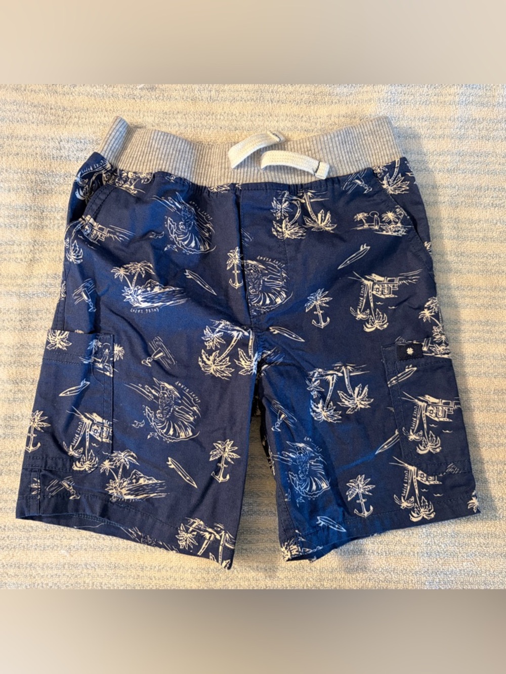 Lucky Brand Navy Blue Tropical Print Swim Trunks